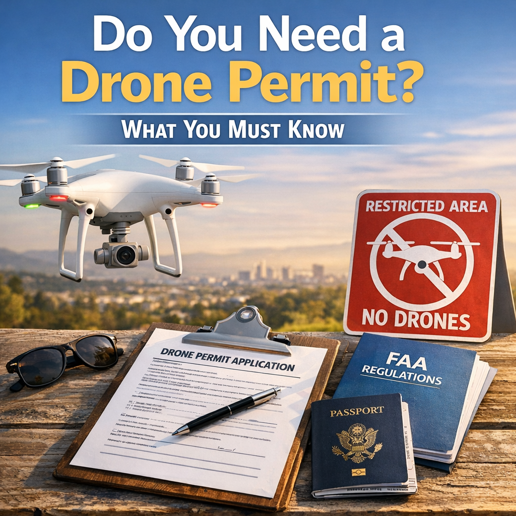 Drone permit application essentials showing FAA rules and restricted area warnings
