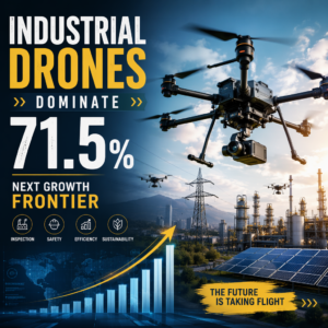 Chart showing industrial drones leading the next growth frontier at 71.5% across inspection, safety, efficiency, and sustaina