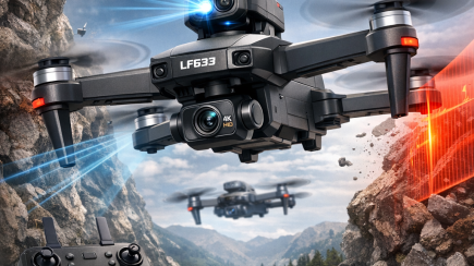 LF633 brushless dual-camera drone with obstacle avoidance, shown in a wholesale product listing