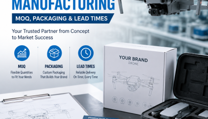 OEM drone manufacturing services highlighting flexible MOQ, custom packaging, and reliable lead times